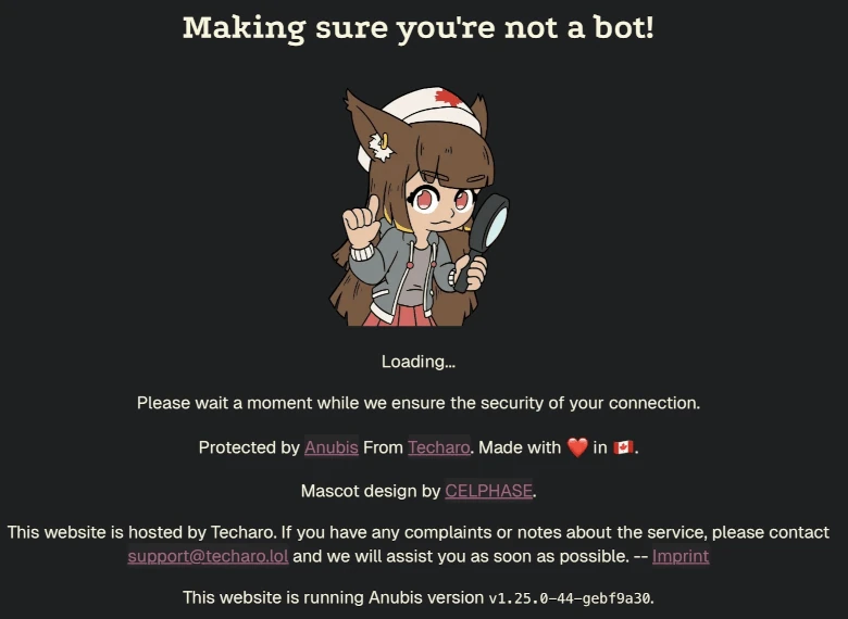 screenshot of Anubis 'making sure youre not a bot' screen