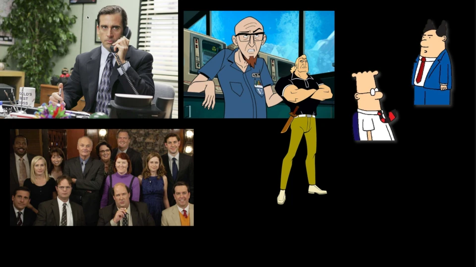 pictures of characters from dilbert, venture bros, and the office